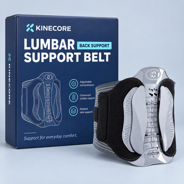 Kinecore lumbar support belt with its navy packaging