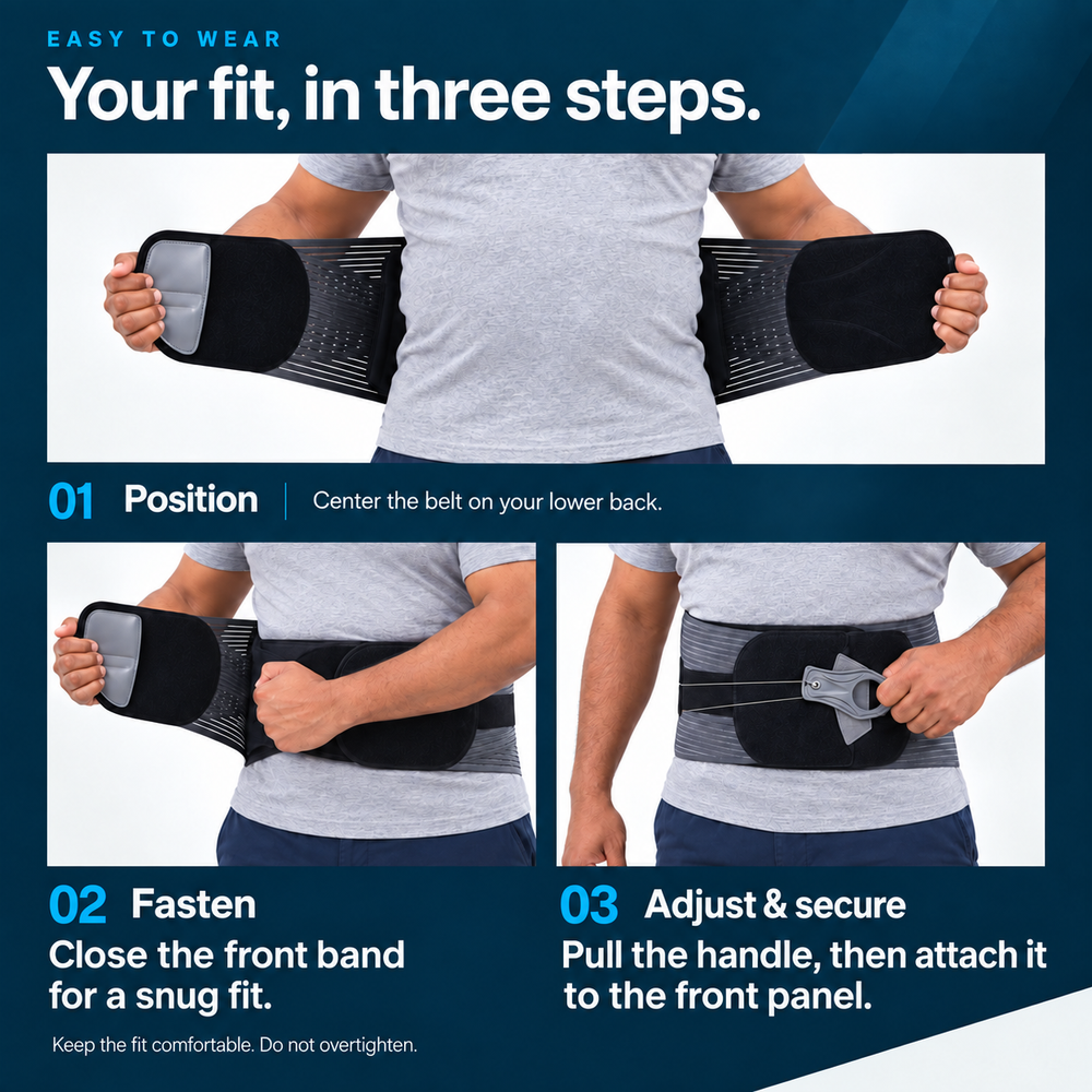 Three steps to put on the belt