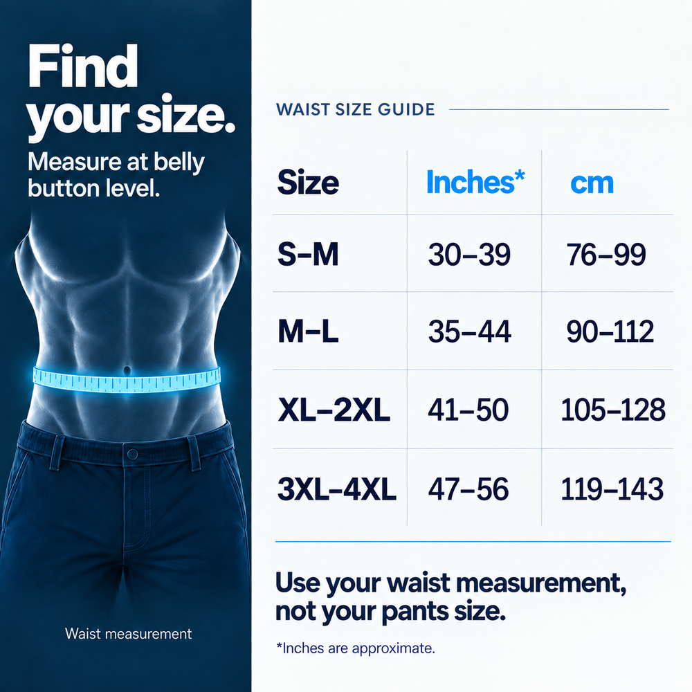 Waist size guide in inches and centimeters