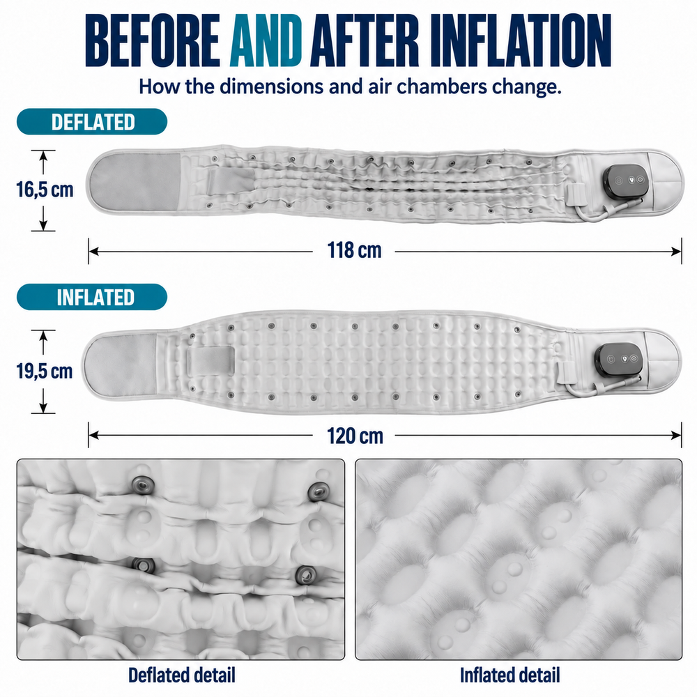 Belt dimensions before and after inflation.