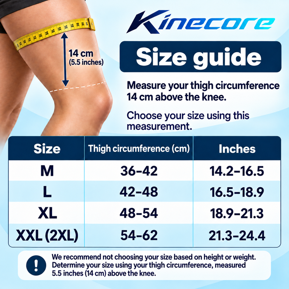 Size guide: measure thigh circumference 14 cm above the knee.